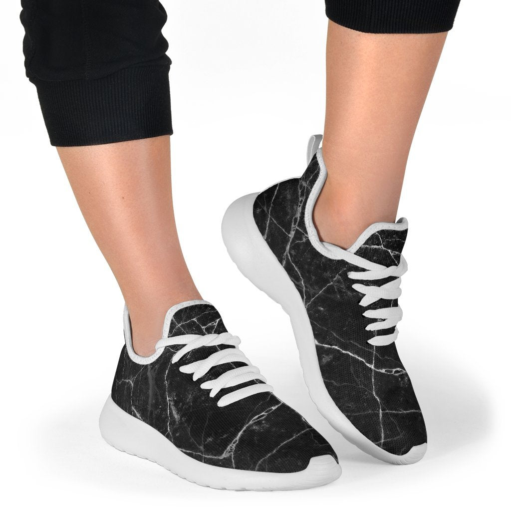 Black White Grunge Marble Print Mesh Knit Shoes GearFrost