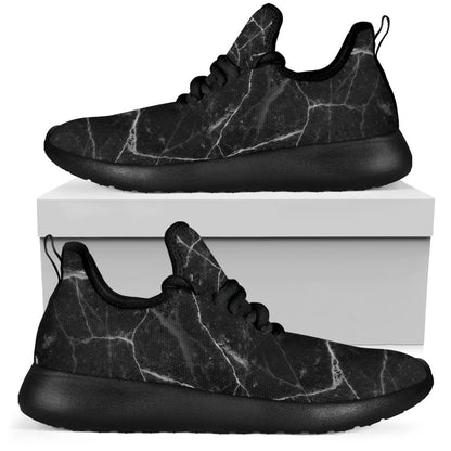 Black White Grunge Marble Print Mesh Knit Shoes GearFrost