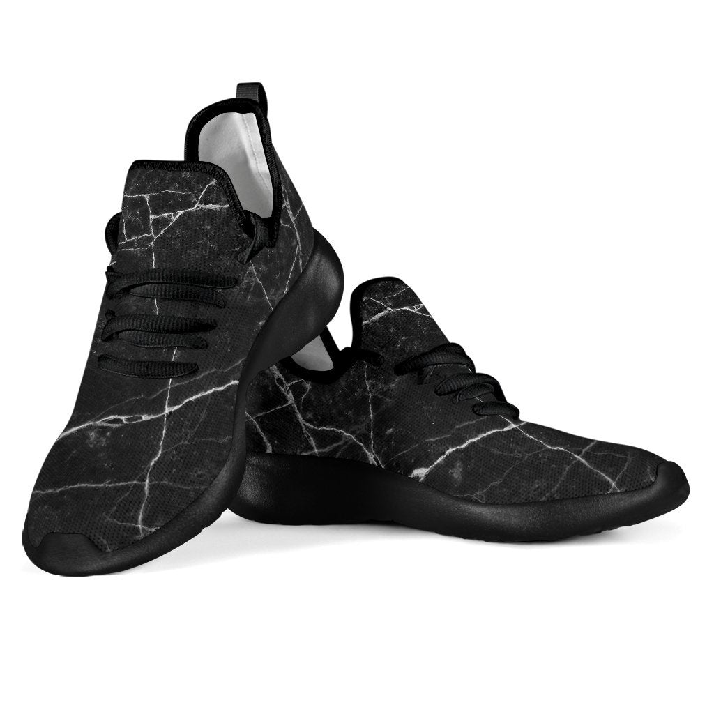 Black White Grunge Marble Print Mesh Knit Shoes GearFrost