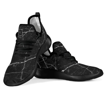 Black White Grunge Marble Print Mesh Knit Shoes GearFrost