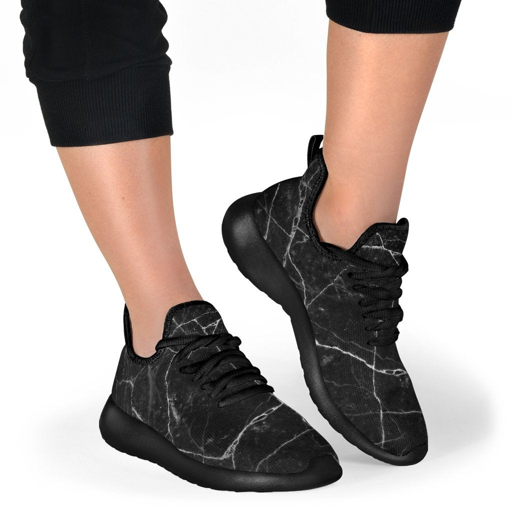 Black White Grunge Marble Print Mesh Knit Shoes GearFrost