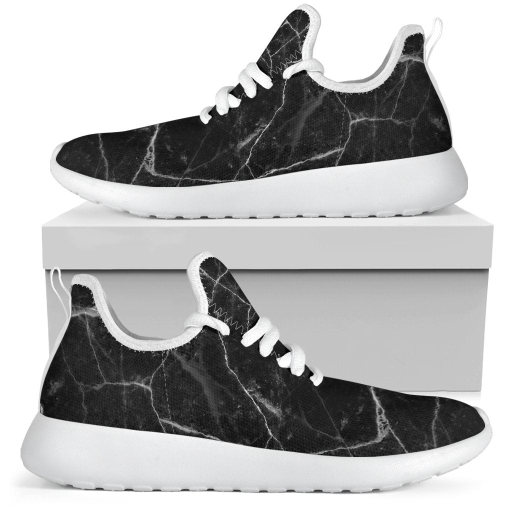 Black White Grunge Marble Print Mesh Knit Shoes GearFrost
