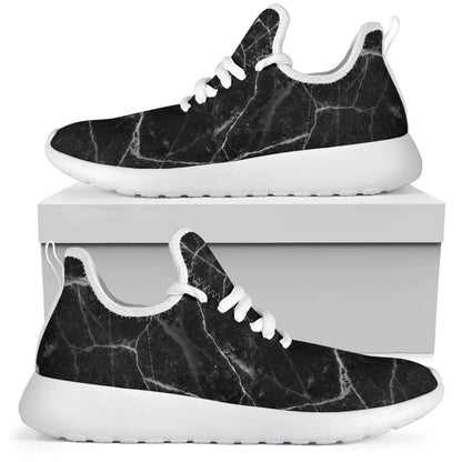 Black White Grunge Marble Print Mesh Knit Shoes GearFrost