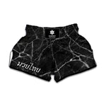 Black White Grunge Marble Print Muay Thai Boxing Shorts