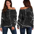 Black White Grunge Marble Print Off The Shoulder Sweatshirt