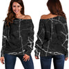 Black White Grunge Marble Print Off Shoulder Sweatshirt GearFrost