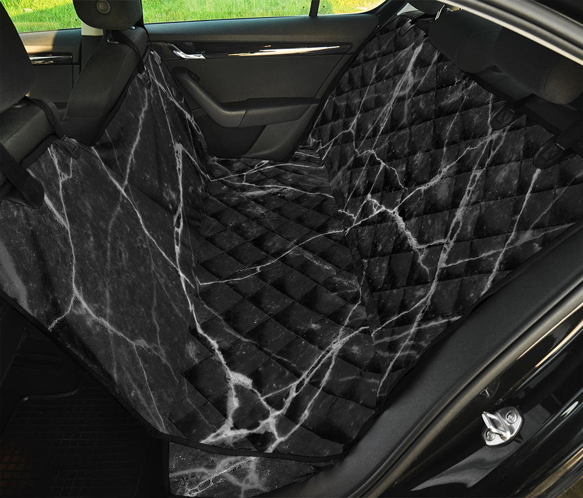 Black White Grunge Marble Print Pet Car Back Seat Cover