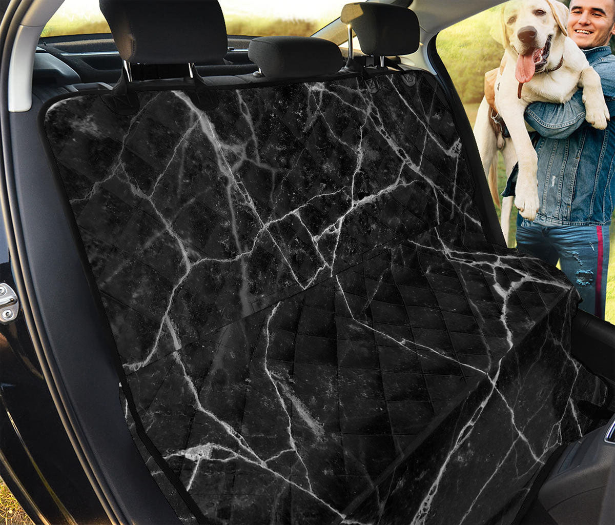 Black White Grunge Marble Print Pet Car Back Seat Cover