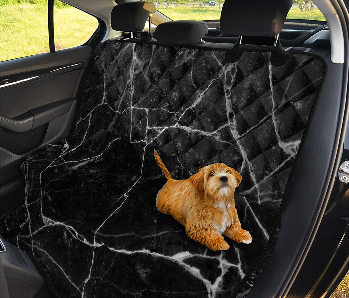 Black White Grunge Marble Print Pet Car Back Seat Cover