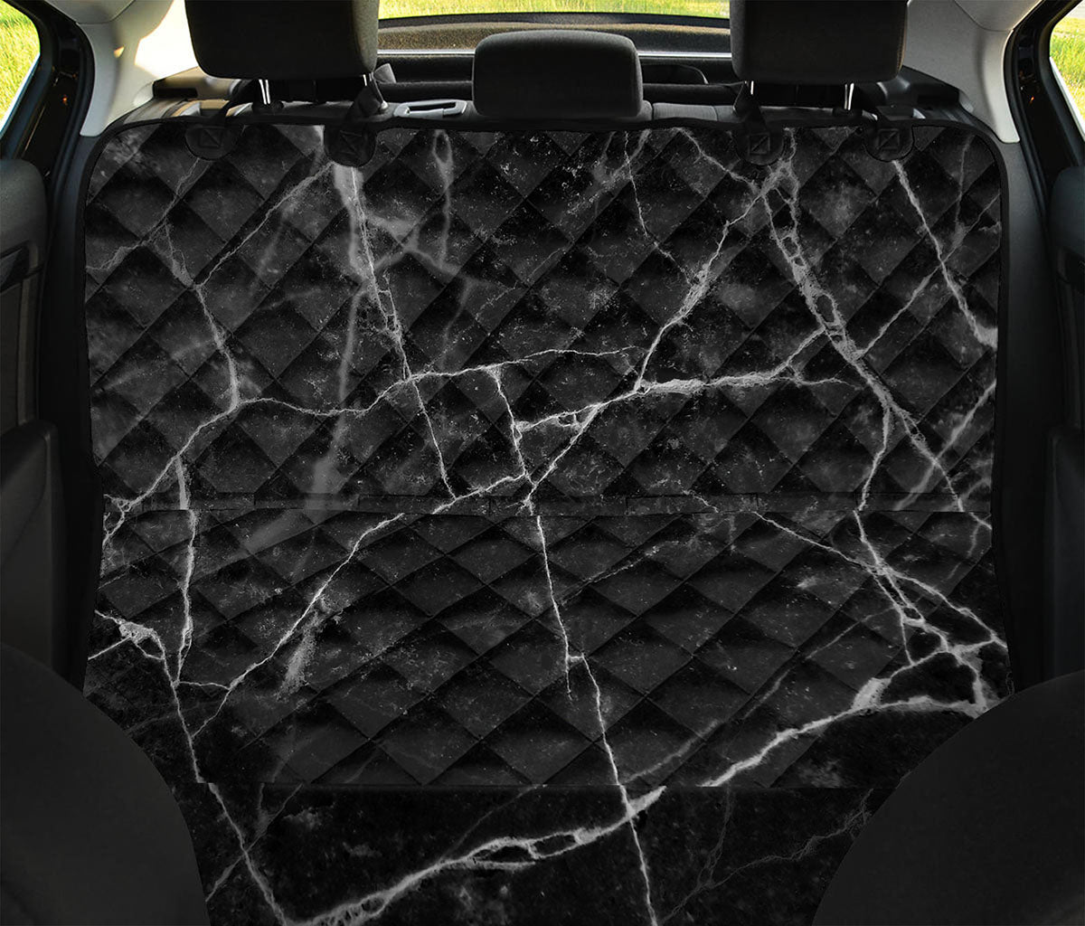 Black White Grunge Marble Print Pet Car Back Seat Cover