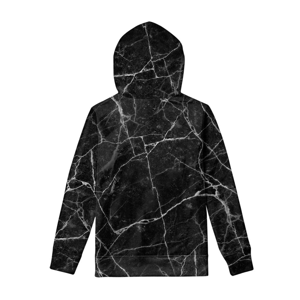 Black White Grunge Marble Print Pullover Hoodie