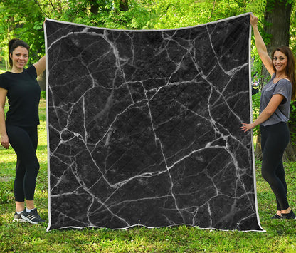 Black White Grunge Marble Print Quilt