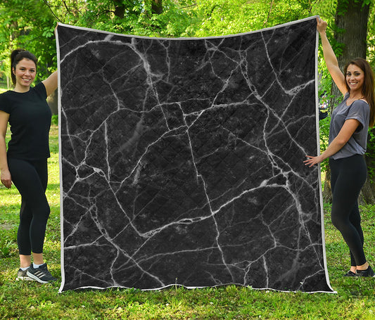 Black White Grunge Marble Print Quilt