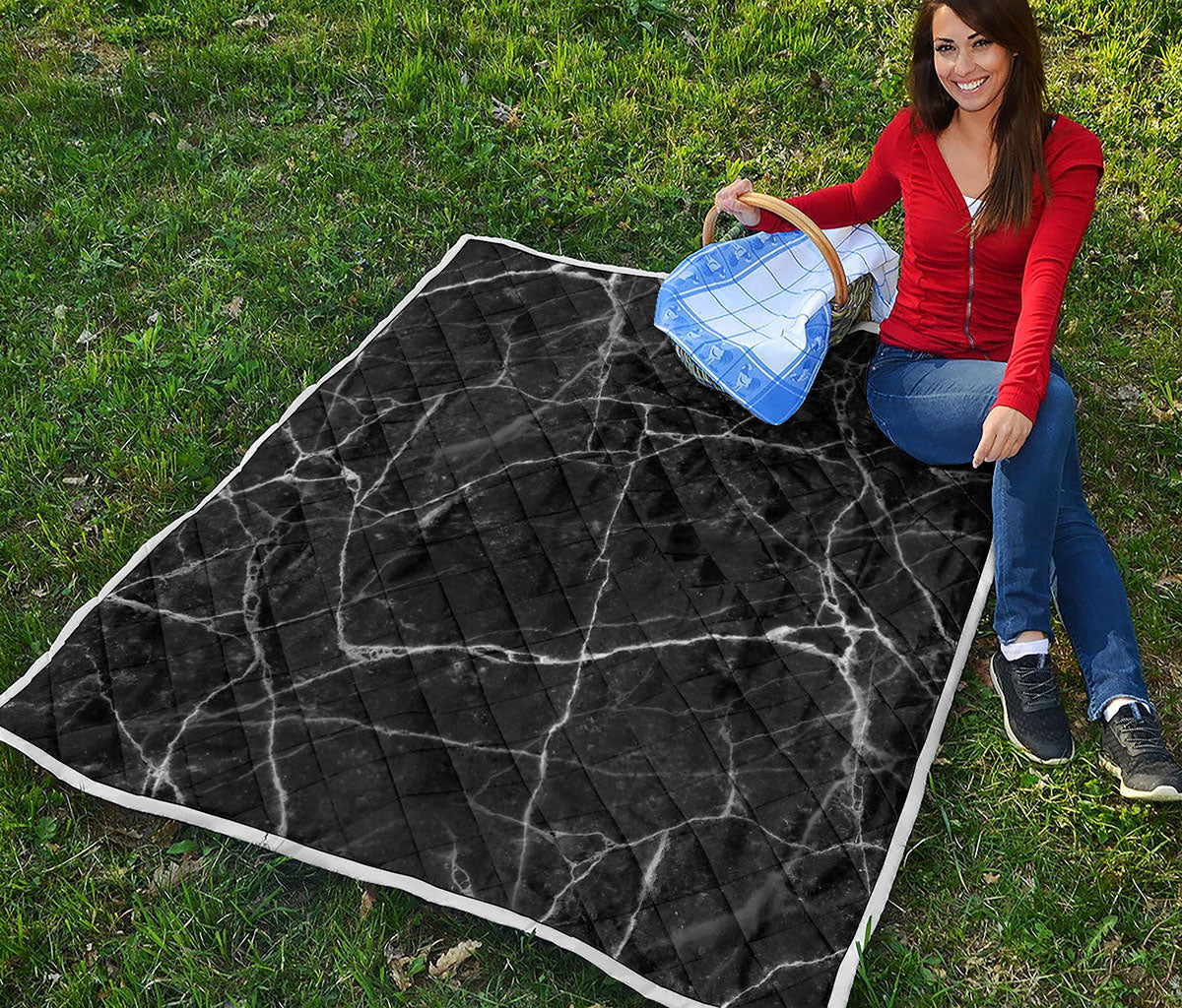 Black White Grunge Marble Print Quilt