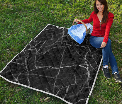Black White Grunge Marble Print Quilt