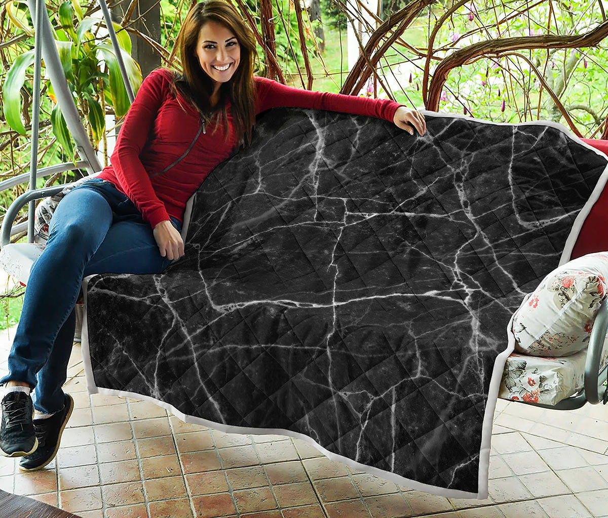 Black White Grunge Marble Print Quilt