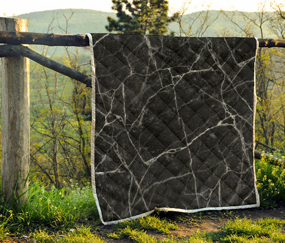 Black White Grunge Marble Print Quilt