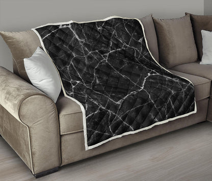 Black White Grunge Marble Print Quilt