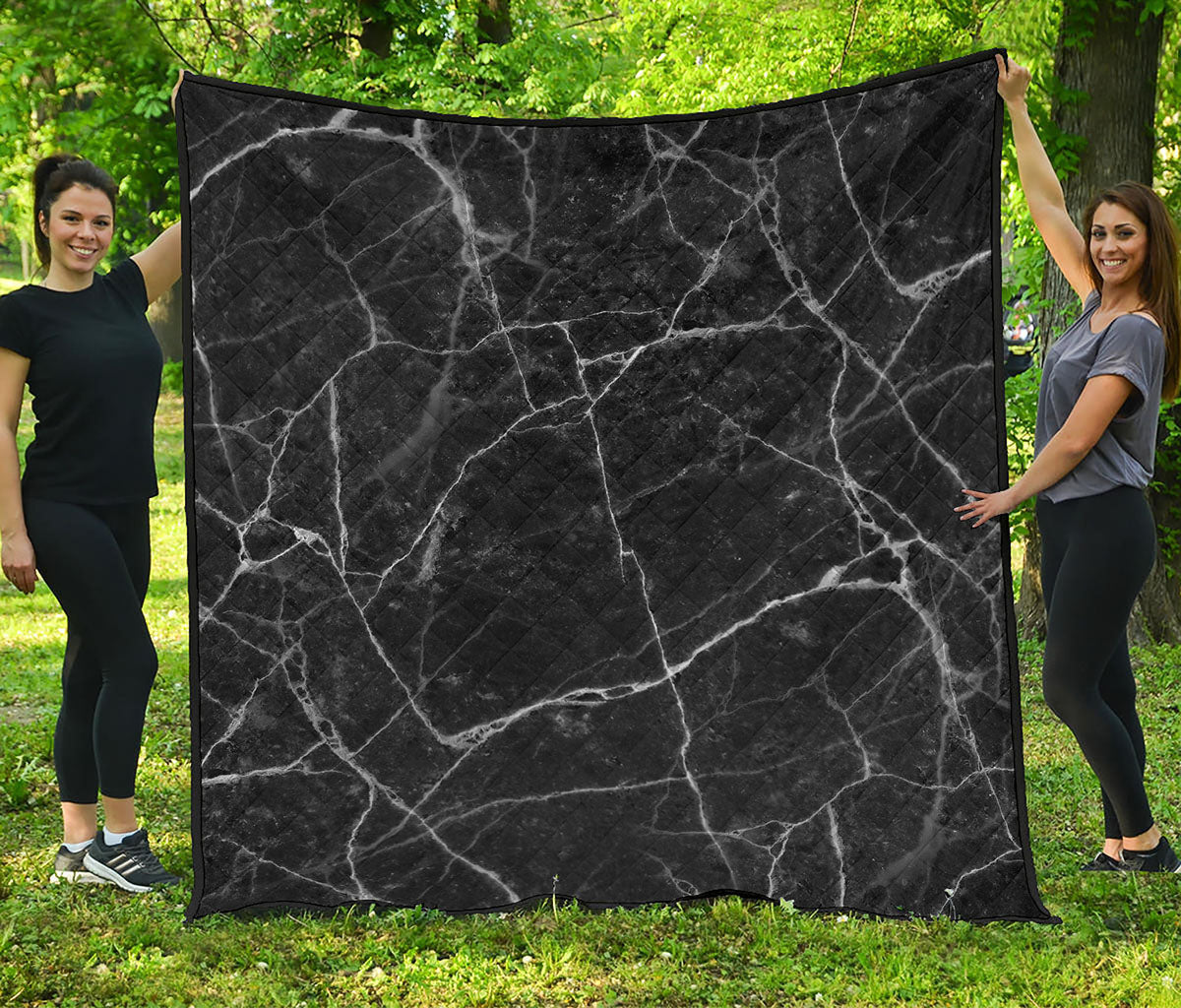 Black White Grunge Marble Print Quilt