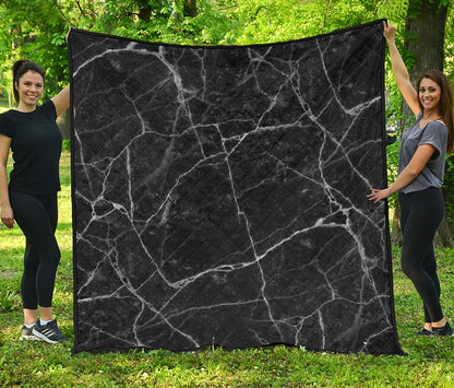 Black White Grunge Marble Print Quilt