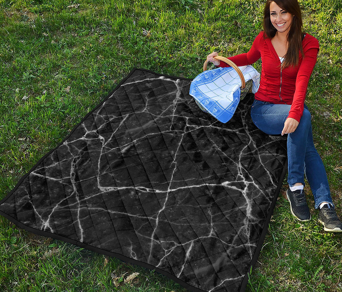 Black White Grunge Marble Print Quilt