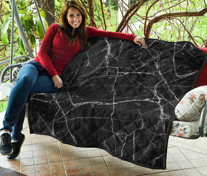 Black White Grunge Marble Print Quilt