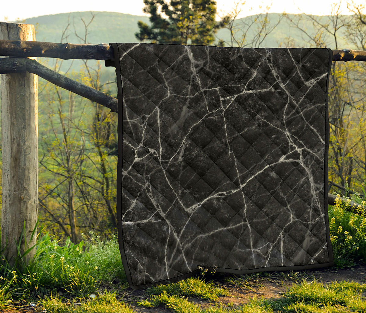 Black White Grunge Marble Print Quilt