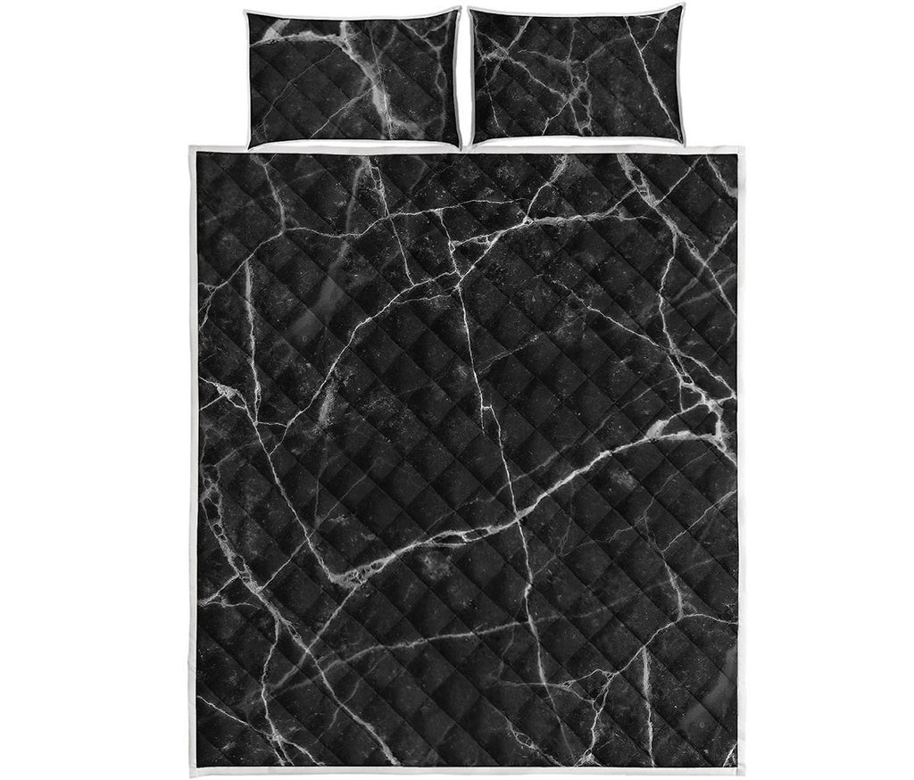 Black White Grunge Marble Print Quilt Bed Set