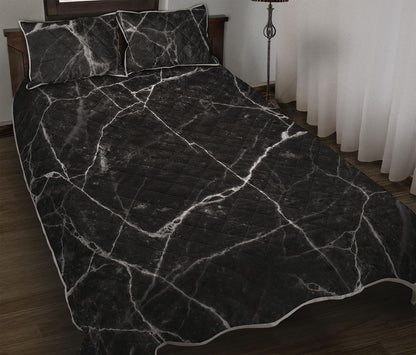 Black White Grunge Marble Print Quilt Bed Set