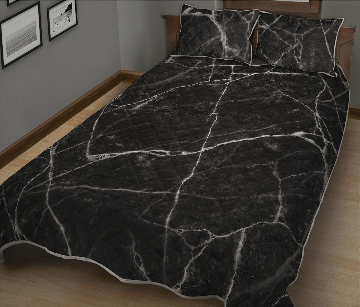 Black White Grunge Marble Print Quilt Bed Set