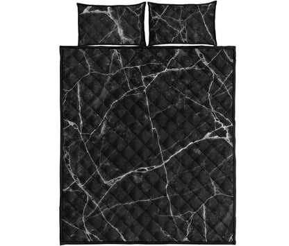 Black White Grunge Marble Print Quilt Bed Set