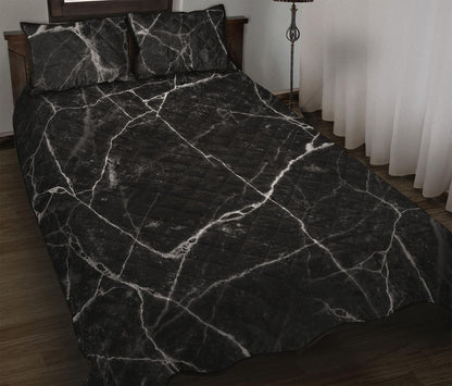 Black White Grunge Marble Print Quilt Bed Set