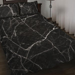 Black White Grunge Marble Print Quilt Bed Set