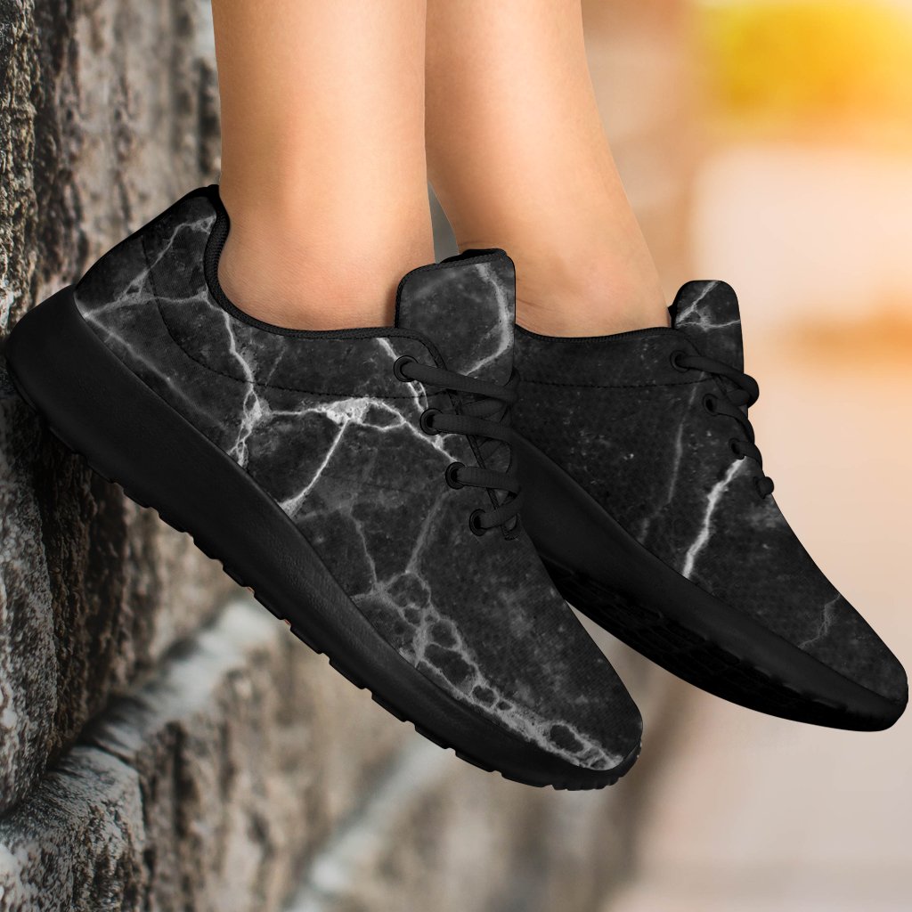 Black White Grunge Marble Print Sport Shoes GearFrost