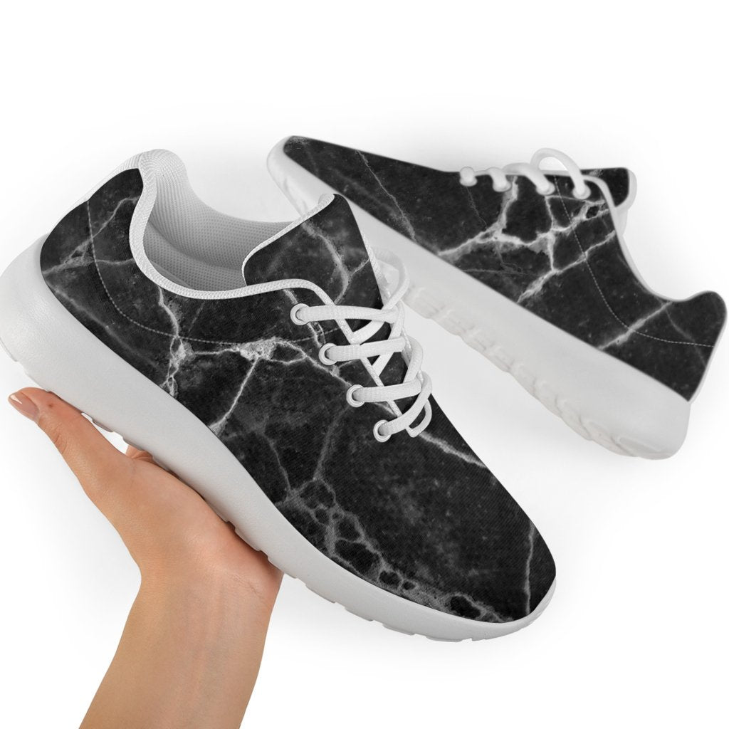 Black White Grunge Marble Print Sport Shoes GearFrost