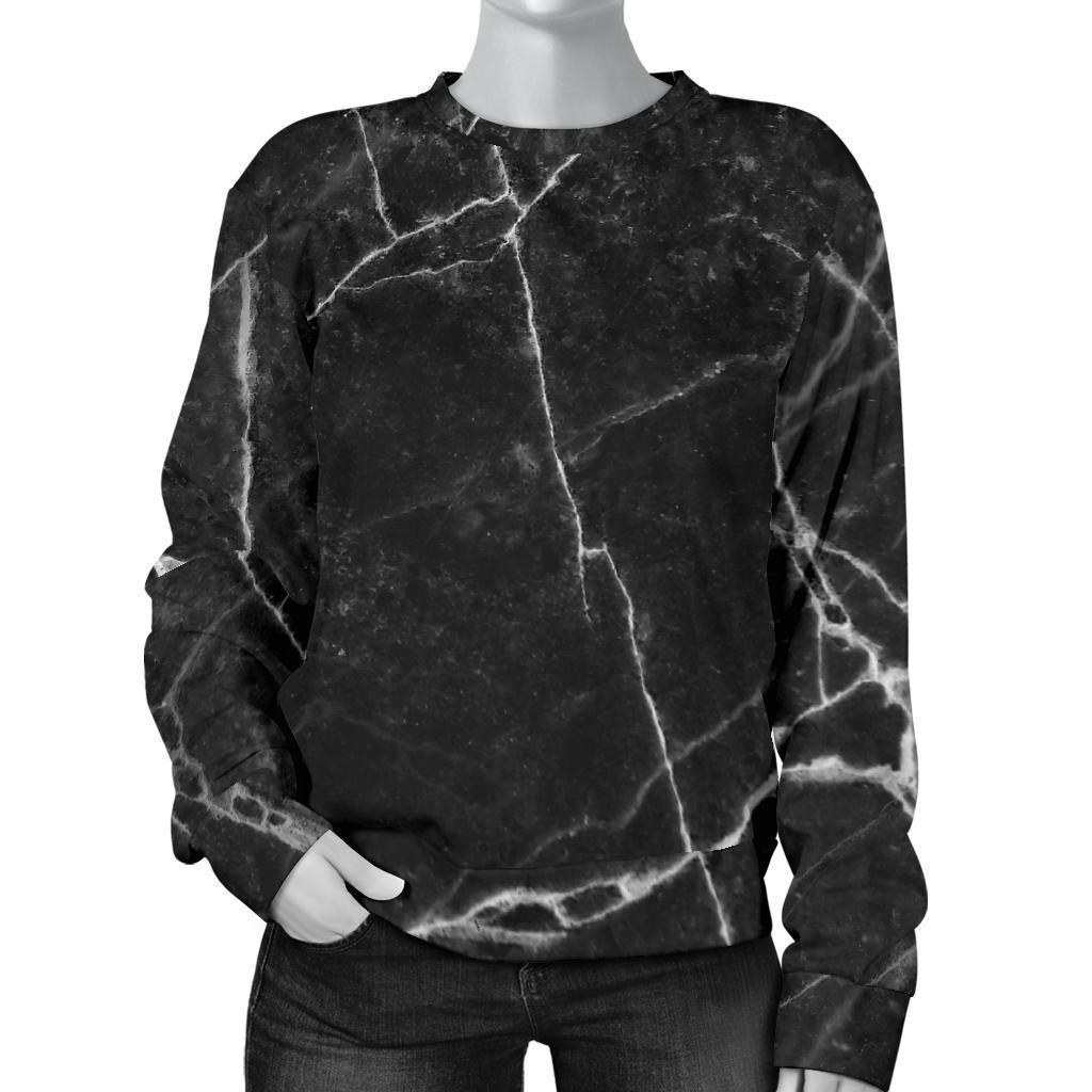Black White Grunge Marble Print Women's Crewneck Sweatshirt GearFrost