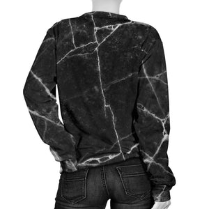 Black White Grunge Marble Print Women's Crewneck Sweatshirt GearFrost