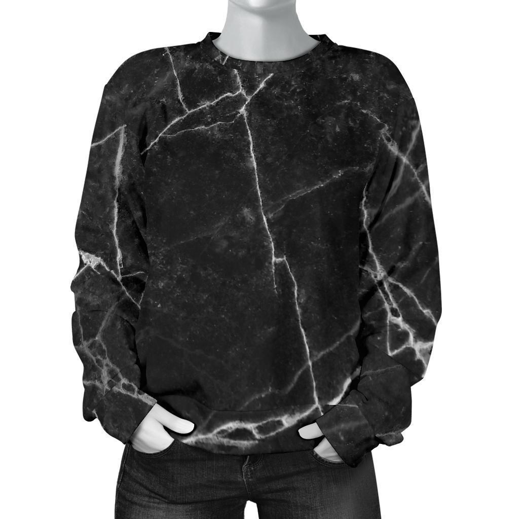 Black White Grunge Marble Print Women's Crewneck Sweatshirt GearFrost
