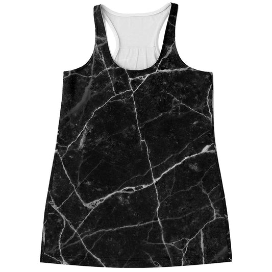 Black White Grunge Marble Print Women's Racerback Tank Top