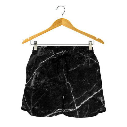 Black White Grunge Marble Print Women's Shorts