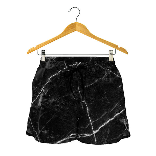 Black White Grunge Marble Print Women's Shorts