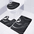Black White Liquid Marble Print 3 Piece Bath Mat Set