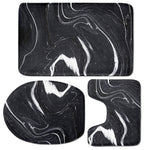 Black White Liquid Marble Print 3 Piece Bath Mat Set