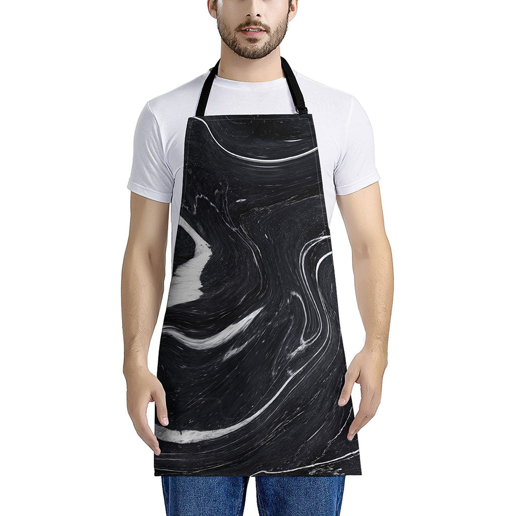 Black White Liquid Marble Print Apron