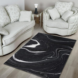 Black White Liquid Marble Print Area Rug GearFrost