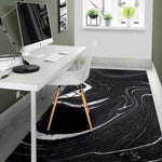 Black White Liquid Marble Print Area Rug GearFrost