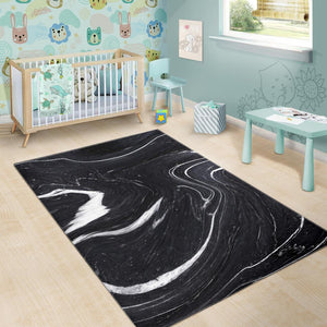 Black White Liquid Marble Print Area Rug GearFrost