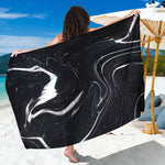Black White Liquid Marble Print Beach Sarong Wrap