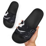 Black White Liquid Marble Print Black Slide Sandals