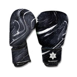 Black White Liquid Marble Print Boxing Gloves